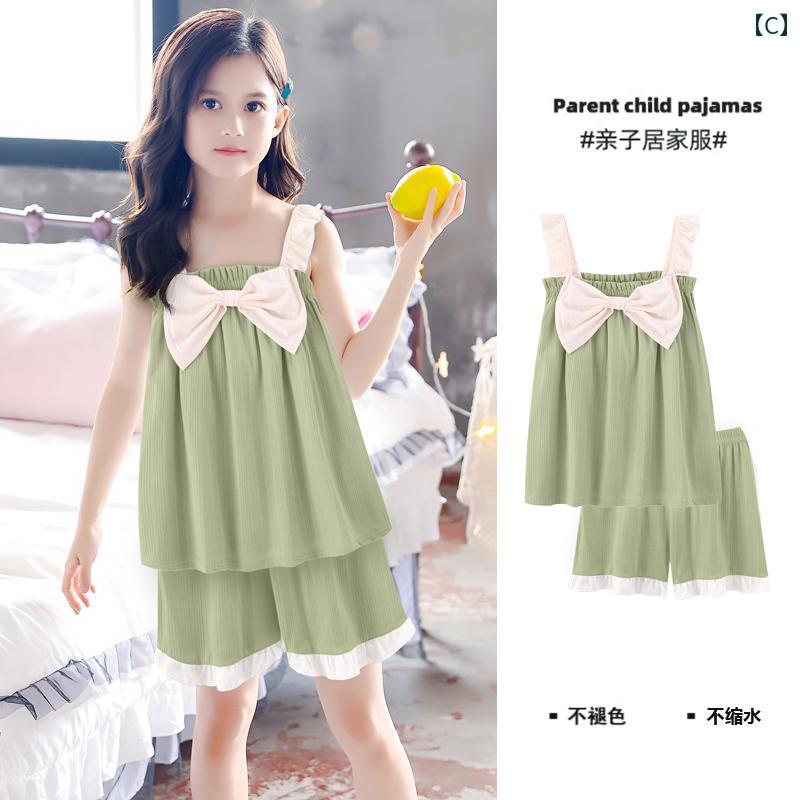 キッズ パジャマ ルームウェア 子供服 夏 女の子 スタイル プリンセス スタイル サスペンダー ショーツ 綿 スタイル ウェアラブル ホーム 服 セット