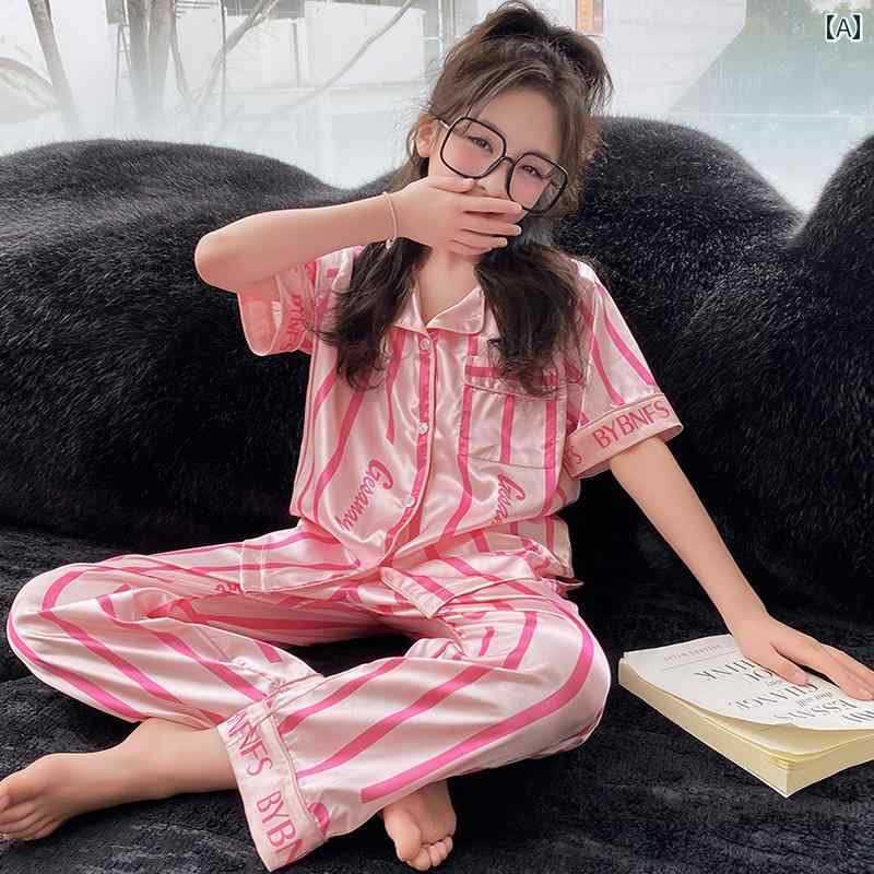 短袖 - キッズ パジャマ ルームウェア 子供服 夏 子供 春 スタイル 女の子 半袖 冷感 ホーム 服 セット ピンク 快適 服 女の子用