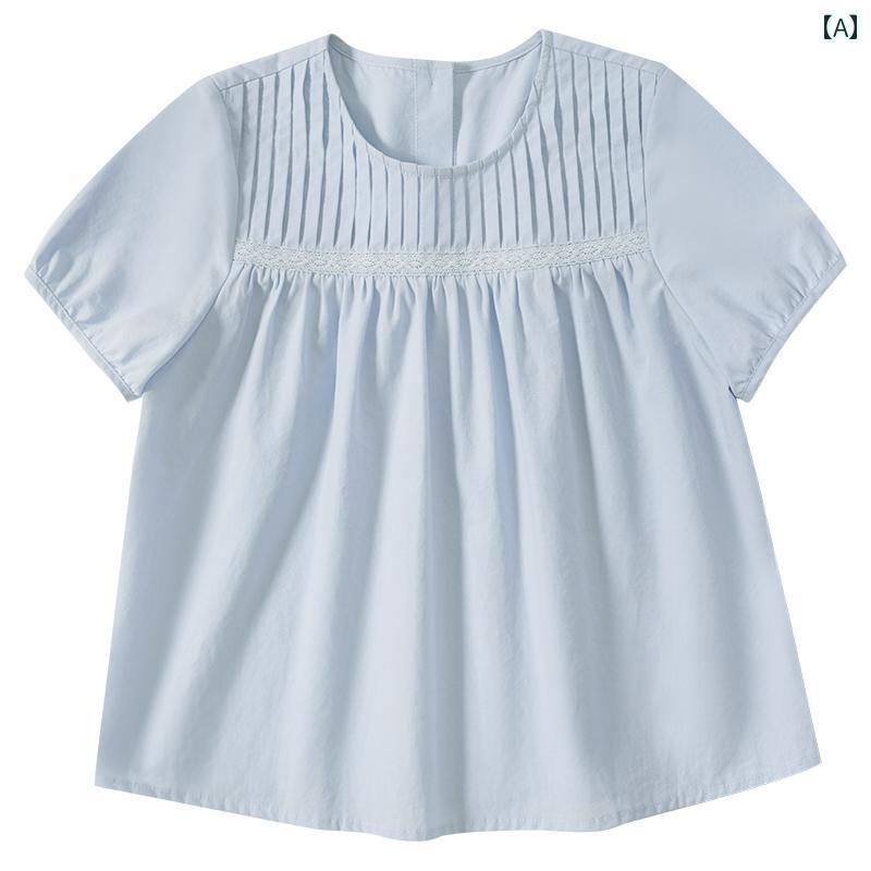 トップス シャツ 子供服 おしゃれ ナチュラル 普段着 キッズ ライト ブルー ベビー 薄手 かわいい パフスリーブ 子供 女の子 半袖 ドール 夏