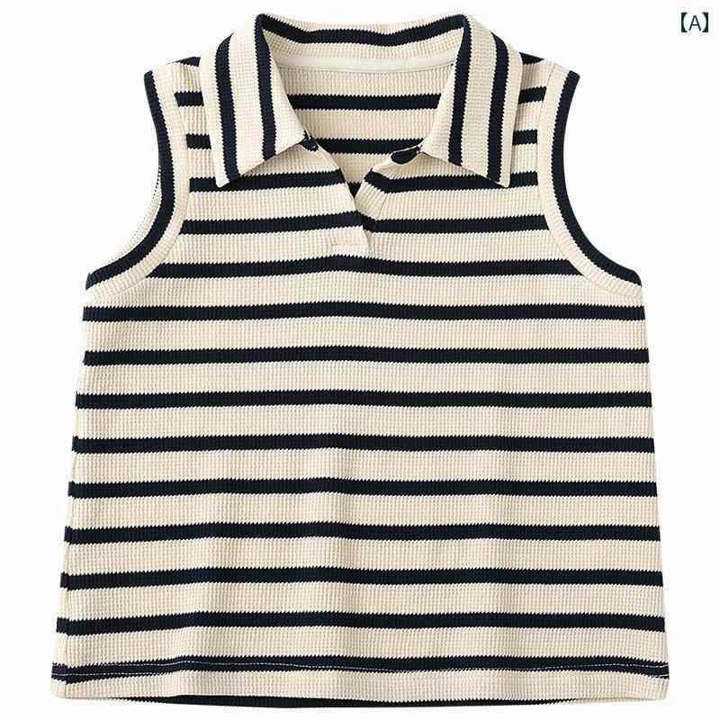 ポロシャツ キッズ おしゃれ ナチュラル 子供服 夏 ポロ クラシック ストライプ テクスチャー 親子 スタイル ノースリーブ ベスト Tシャツ レディース 夏