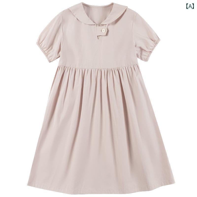 ワンピース キッズ かわいい ナチュラル 子供服 夏 スイート ガーリー ピンク 親子 ワン ボタン ネイビーカラー 半袖 ワンピース