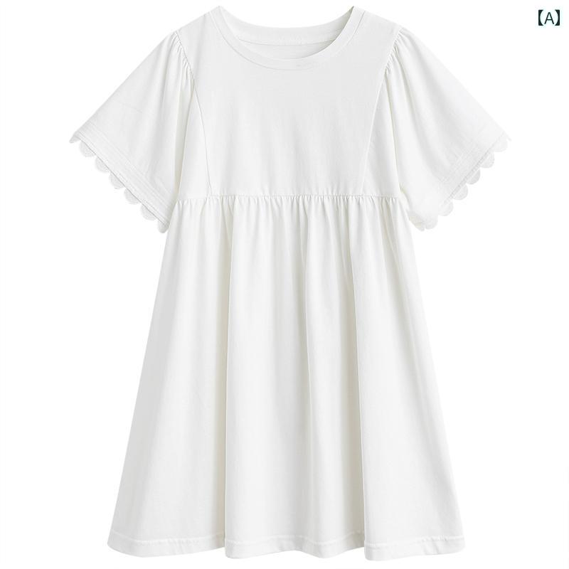 ドレス スカート ワンピース キッズ かわいい ナチュラル 子供服 白い 半袖 刺繍 カジュアル ガール サマー 女の子 ハイエンド