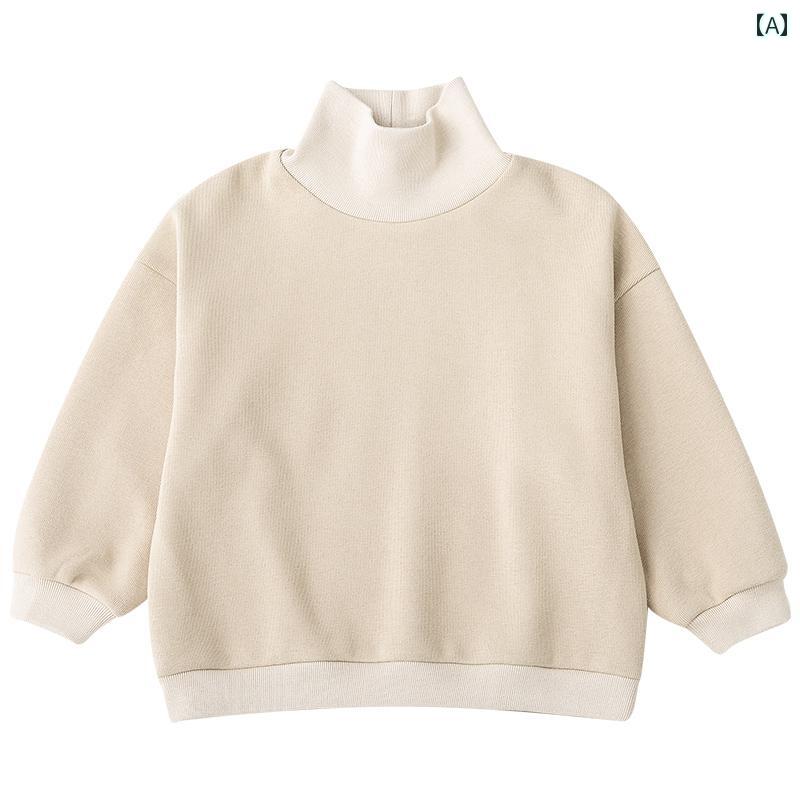 トップス 子供服 おしゃれ ナチュラル 普段着 キッズ 冬 男の子 女の子 ハイネック 綿 長袖 プルオーバー 厚手 暖かい 子供 ベルベット スウェットシャツ