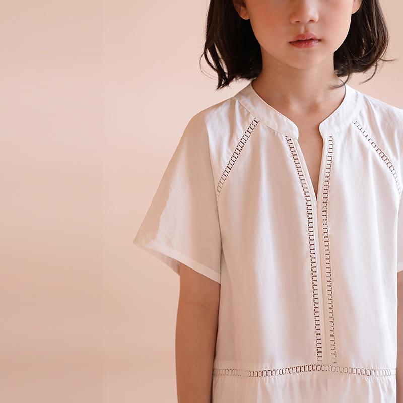 ドレス ワンピース キッズ かわいい ナチュラル 子供服 春夏 女の子 親子 スタイル シンプル 綿 白 Vネック 半袖