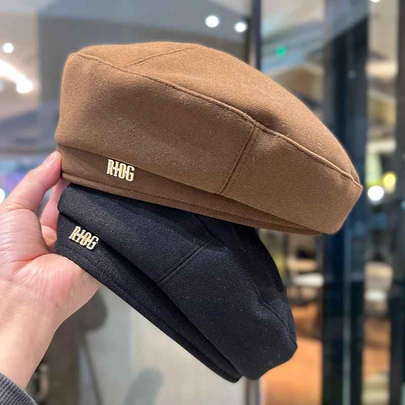 レディース 秋 冬 ウール ベレー 帽 ファッション レター 英国 風 画家帽子 レトロ 小顔効果 つぼみ 帽子