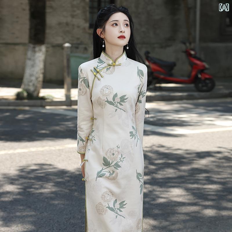 レディース チャイナ ドレス エレガント ワンピース 撮影 衣装 中華風 ハイエンド 女子 上品 洗練 レトロ 秋冬 普段使い 日常着