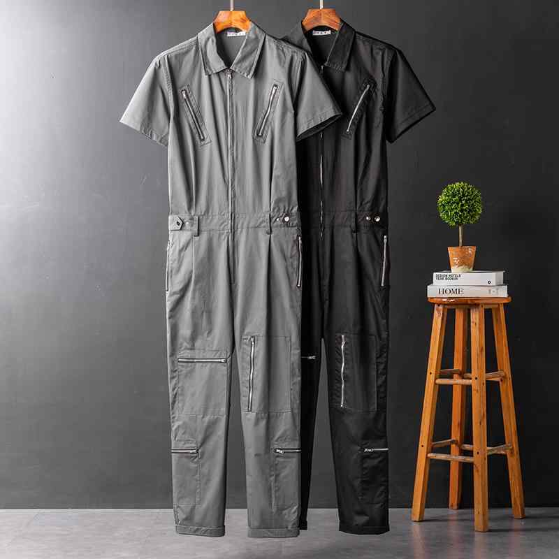 つぎ カップル 夏 ジッパー 半袖 ワーク メンズ レディース カジュアル グレー ブラック 防汚 ストレー..