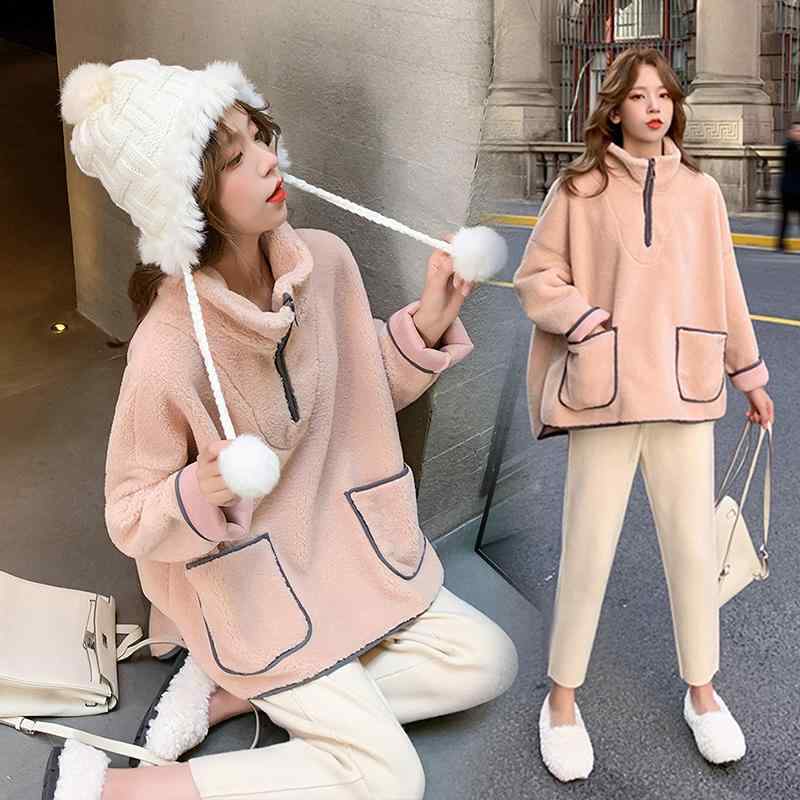 マタニティウェア おしゃれ 秋冬 大きめサイズ トップス 起毛 厚手 トレーナー 丈