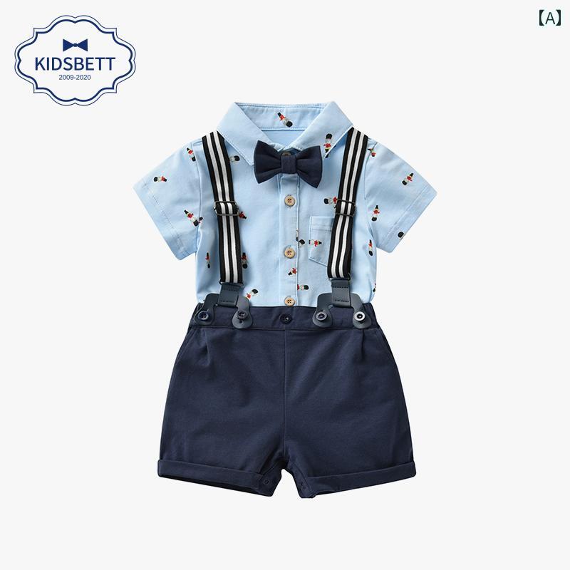赤ちゃん 幼児 オーバーオール サスペンダーパンツ おしゃれ 服 男 サマー スーツ 03歳 誕生日 スーツ ベビー 服 半袖 スタイル 紳士 スーツ