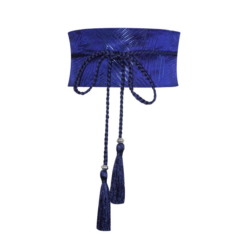 帯ベルト サッシュベルト タッセル レトロ レトロ ベルト アクセサリー ファッション 光沢 帯 コルセット レディース 腰紐 青い波模様 フリンジ アーバン 風