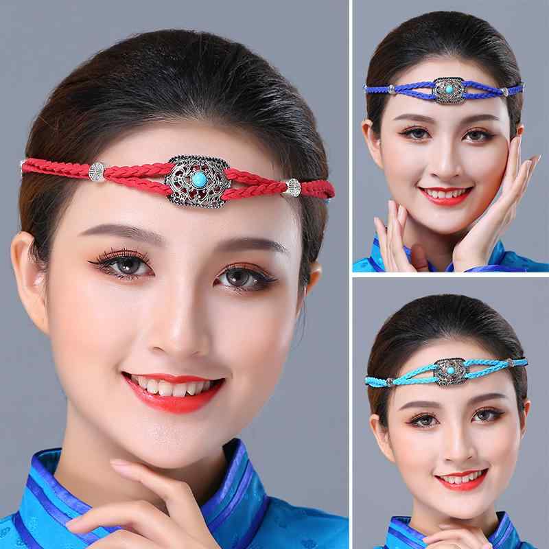 モンゴル 革 ロープ ヘッド バンド ダンス パフォーマンス ヘッド ギア 調節可能 ヘア ロープ 少数 派 ヘア アクセサリー ユニセックス ジュエリー