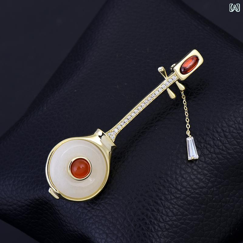 ブローチ おしゃれ 翡翠 衣服 固定 レディース 笛 楽器 ピン アクセサリー 中華風 バッジ