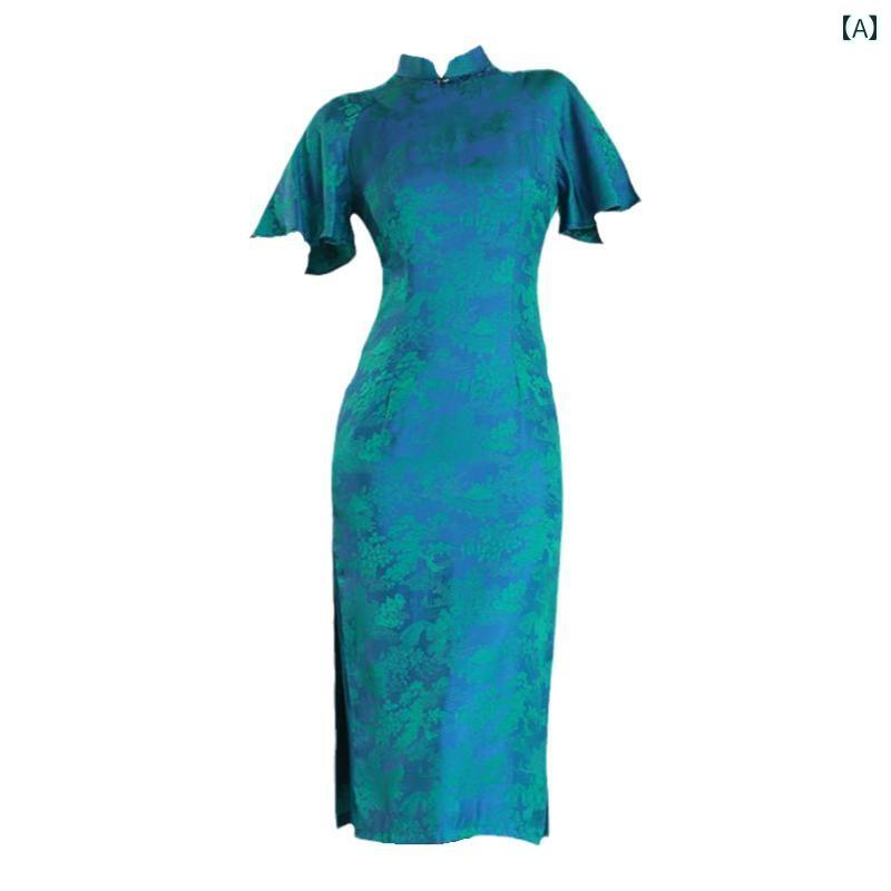 レディース チャイナ ドレス エレガント ワンピース 撮影 衣装 レトロ エスニック 様式 中華風 半袖 斜め