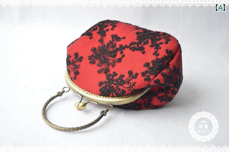 レディース バッグ レトロ 文学 芸術 女性 チャイナ ドレス 手持ち クロス ボディバッグ 刺繍 レース ..