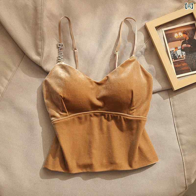 レディース 秋冬 パット付 起毛 キャミソール モテ服 セクシー お腹見せ レイヤード かわいい おしゃれ トップス 韓国 フェス パーティー レジャー デート アップ