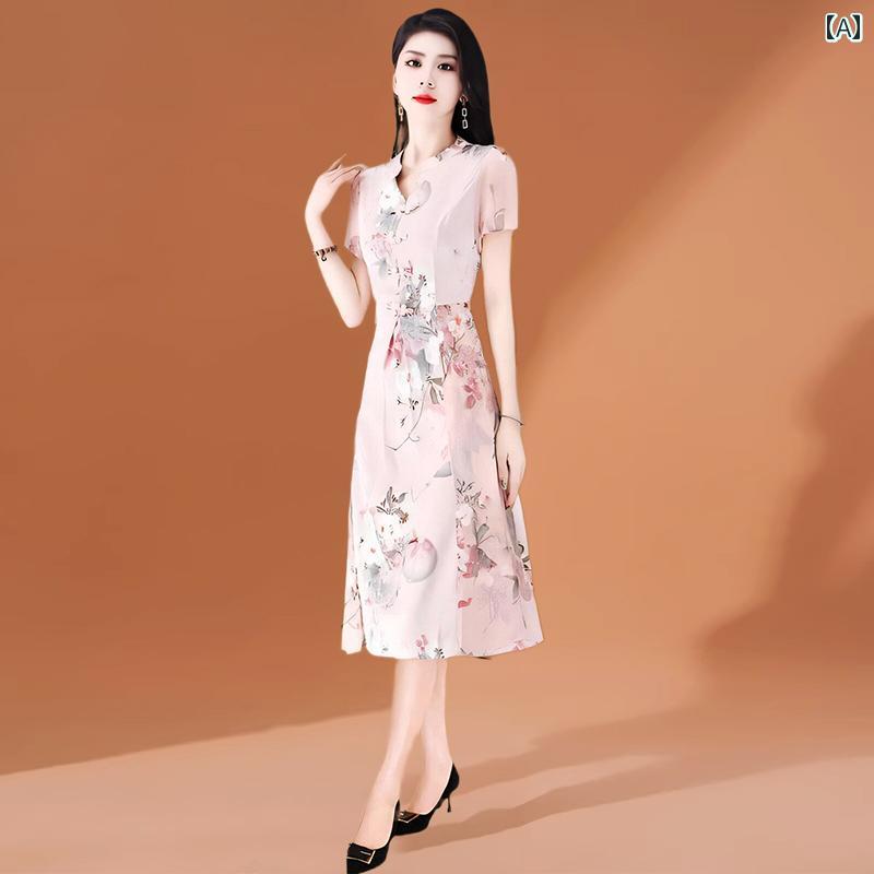 レディース ファッション ワンピース チャイナ風 ドレス 夏 エレガント 豪華感 フォーマル 高貴 パーティー