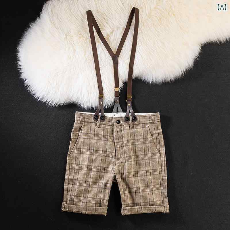 英国 韓国 チェック カジュアル ショートパンツ メンズ スリム サスペンダー 5分パンツ メンズ レディース カップル ユニセックス