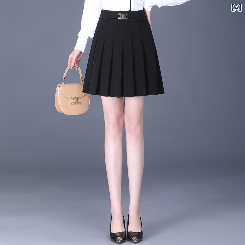 レディース ボトムス プリーツスカート 春秋ファッション 黒 ショート カジュアル Aライン ティーンエイジャー(4)