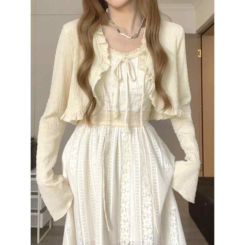 スカート レディース 夏 優しい かわいい エッジ 日焼け防止 カーディガン 薄手 ショール サスペンダー ゆったり ショート ブラウス