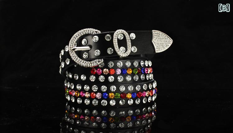 革ベルト 韓国 ラインストーン カラー 牛革 ベルト ワイド パンツ ベルト レディース