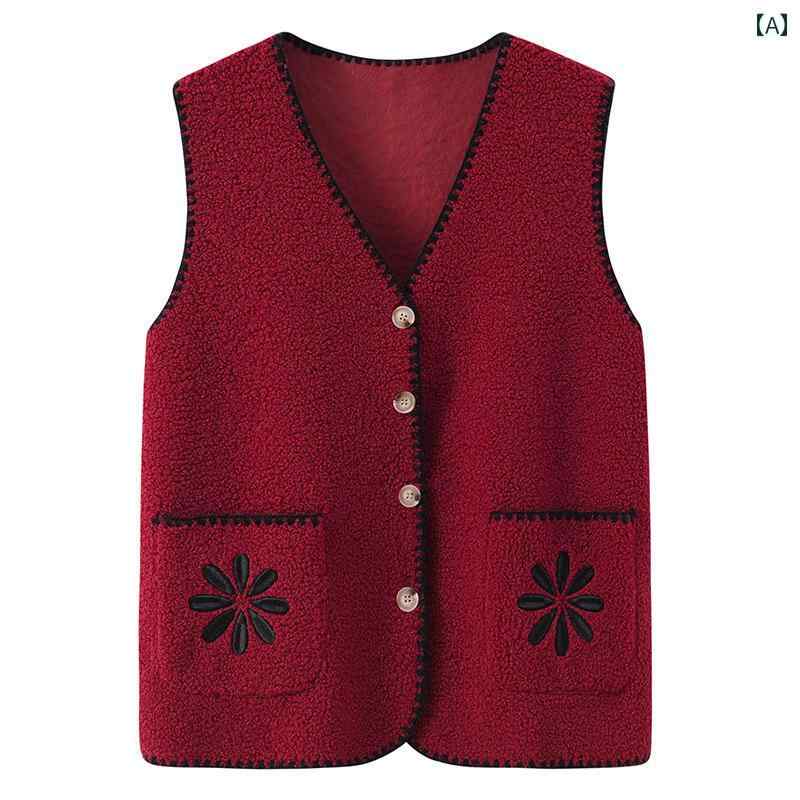 おばあちゃん 春秋冬 ベスト カーディガン チョッキ ジレ ファッション レディース シニア 大きめサイズ ストレート トップス カジュアル シンプル 普段使い使い