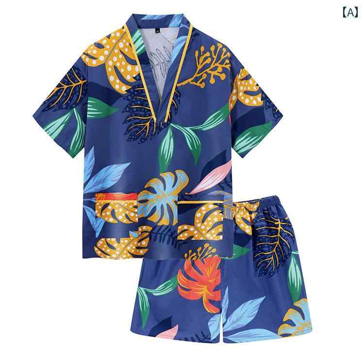 メンズ サウナ スーツ 温泉 パジャマ リラックス ウェア エステ マッサージ 服 綿 女性 大きめ サイズ 胸 二層 フット プリント バス センター リゾート バスローブ