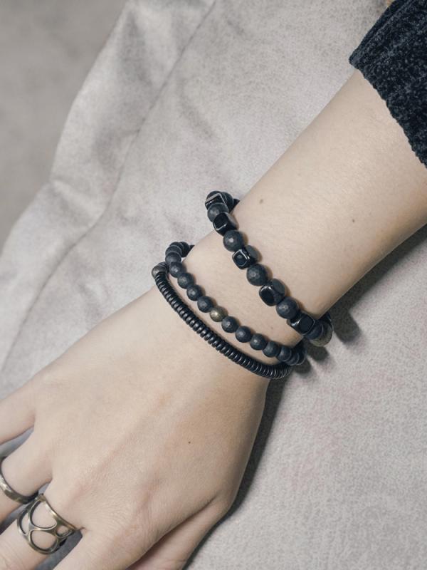 ブレスレット レトロ 3 ピース 黒檀 ブラックオニキス 黒曜石 レディース アクセサリー オールシーズン メンズ エスニック ユニセックス おしゃれ