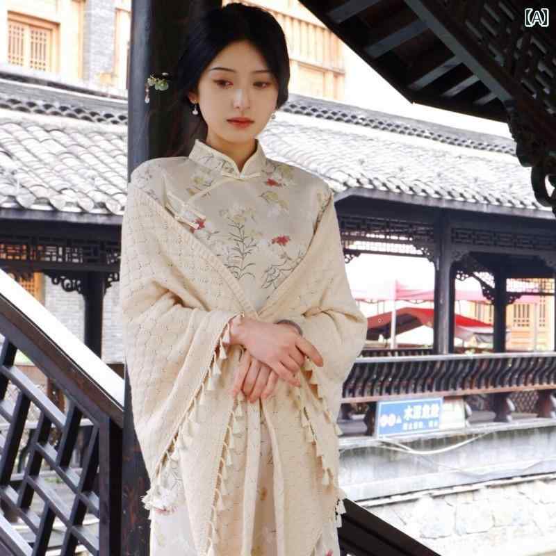 ショール ファッション アクセサリー 薄手 レトロ チャイナ レディース ウール タッセル ケープ 大きめ..