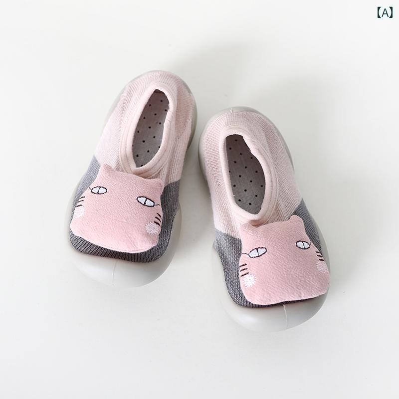 ベビー フロア シューズ イン 韓国 キッズ ソックス 靴 滑りくい ソフト ソール 通気性 屋内 ホーム 幼児 靴下 歩行訓練 セット(4)