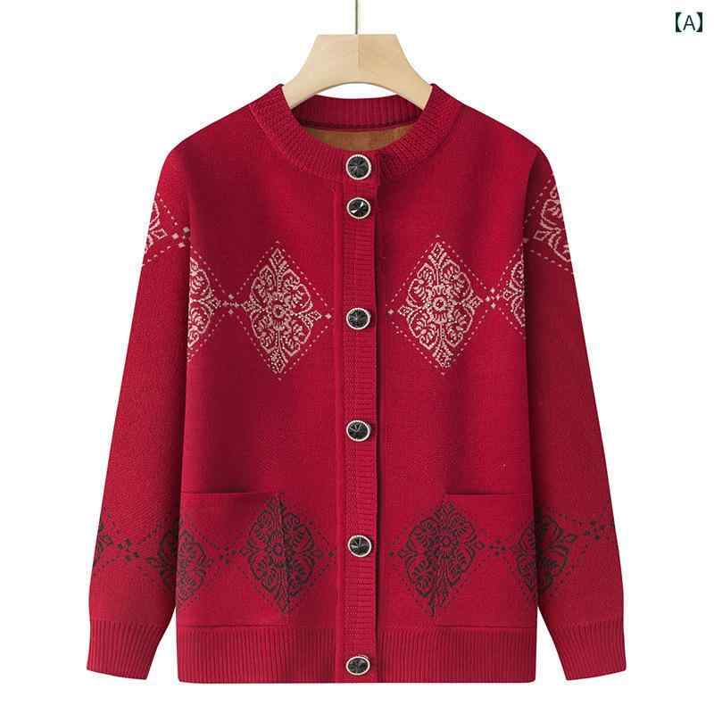 カーディガン おばあちゃん 春秋 セーター レディース ニット 暖かい 厚手 シニア ファッション 大きめサイズ ラウンドネック カジュアル おしゃれ