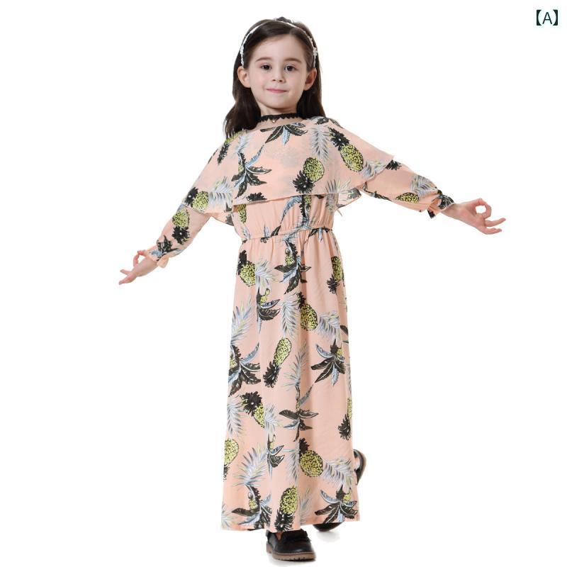 ドレス キッズ エスニック衣装 マレーシア 女の子 プリント 長袖 民族服 インドネシア 女の子 ロング スカート回族 子供用