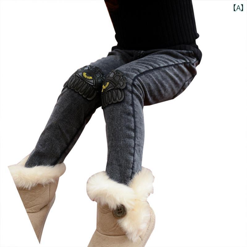 パンツ キッズ ファッション カジュアル デニム 女の子 冬服 韓国 ベビー 子供 スリム 子供服 厚手 ベルベット ジーンズ ズボン