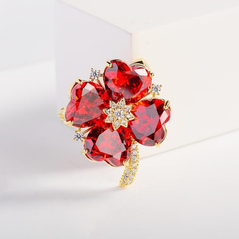 ジャケット ブローチ 入学式 卒業式 おしゃれ ハイエンド リアルゴールド 電気 メッキ レッド クリスタ..