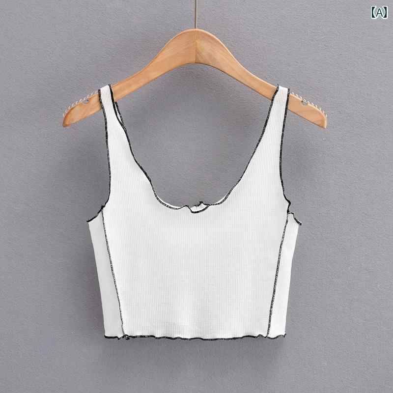 トップス レディース ファッション スクエアネック ショート 弾性 スリム 魅惑的 ベスト 女性 かわいい ストラップ 内側