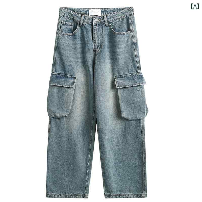メンズ デニム ロングパンツ ストレート 韓国 カジュアル ストリート おしゃれ 着やい 動きやい 快適 イベント レジャー アウトドア キャンプ