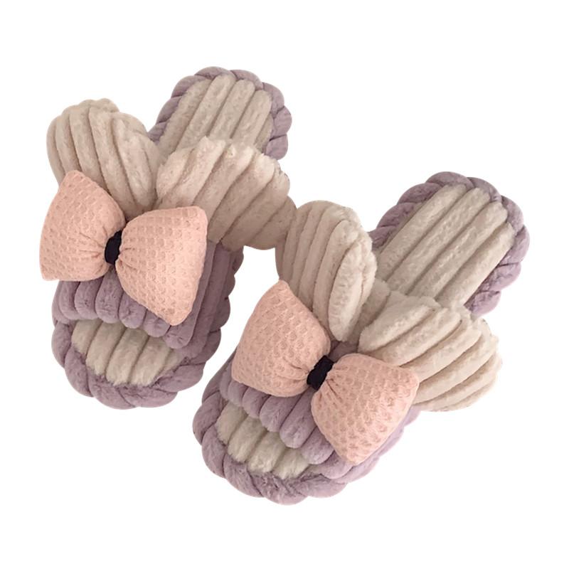 スリッパ 秋冬 コットン 韓国 レディース かわいい リボン 保温性 滑りにくい サンダル 室内 PVC