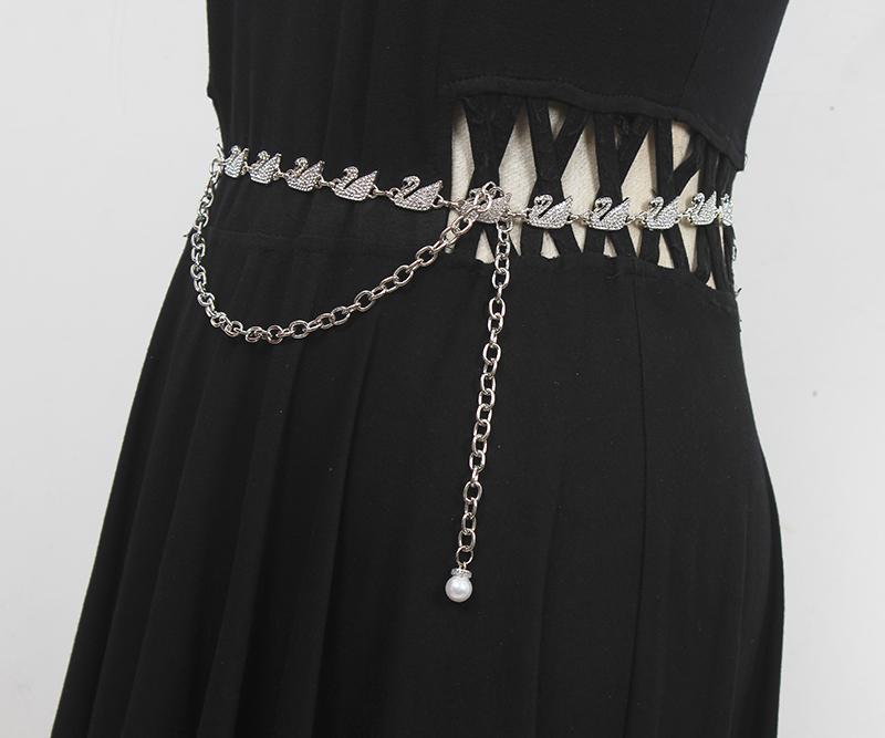 レディース メタル ウエスト チェーン 装飾 スカート セーター ラインストーン 象嵌 細ベルト 白鳥 アクセサリー ファッション