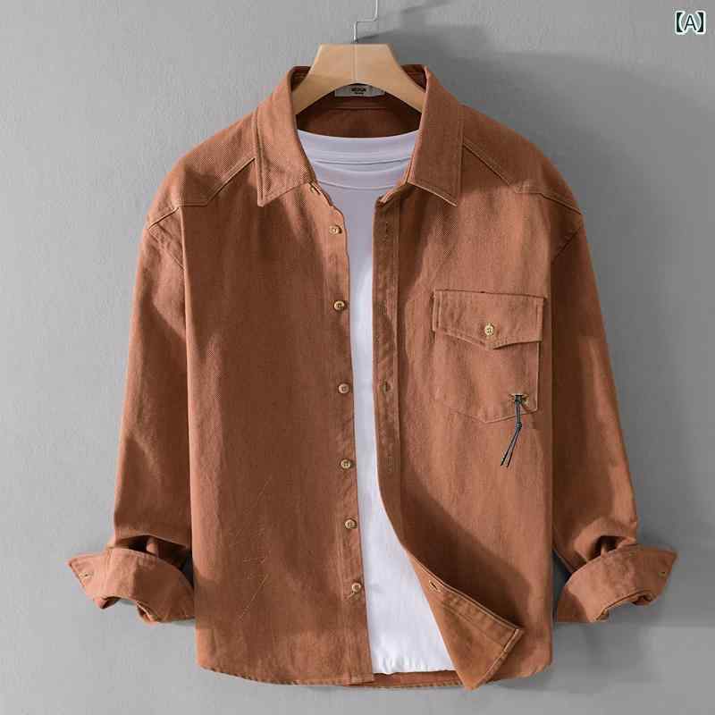トップス シャツ トップス ジャケット メンズ 爽か シンプル テクスチャー 加工 施 ワーク ウォッシュ 加工 施 レトロ 春秋 ゆったり カジュアル