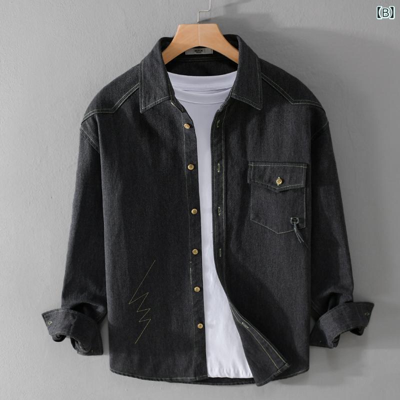 トップス シャツ トップス ジャケット メンズ 爽か シンプル テクスチャー 加工 施 ワーク ウォッシュ 加工 施 レトロ 春秋 ゆったり カジュアル