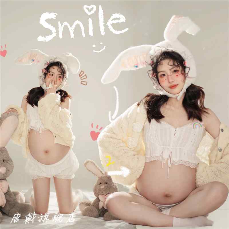 マタニティ おしゃれ ファッション 思い出 記念 写真 スタジオ 秋冬 妊娠 かわいい アート 撮影 フリーサイズ かわいい カジュアル ホワイト 白 セット