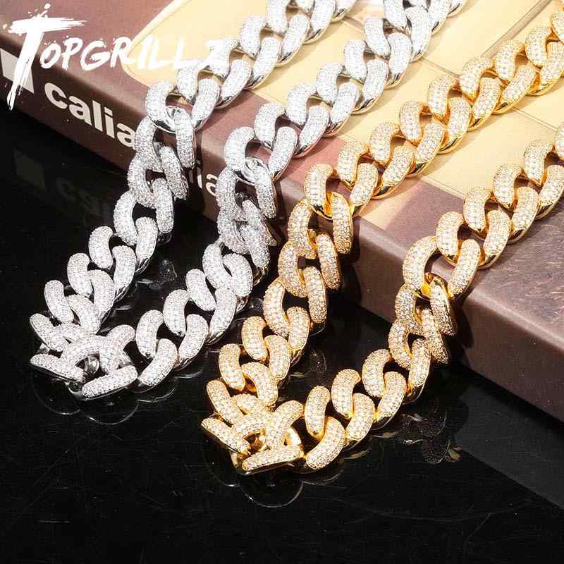 20mmロングバックルヘッド金メッキキューバチェーンアメリカラップメンズ象嵌ストーンネックレスブレスレット