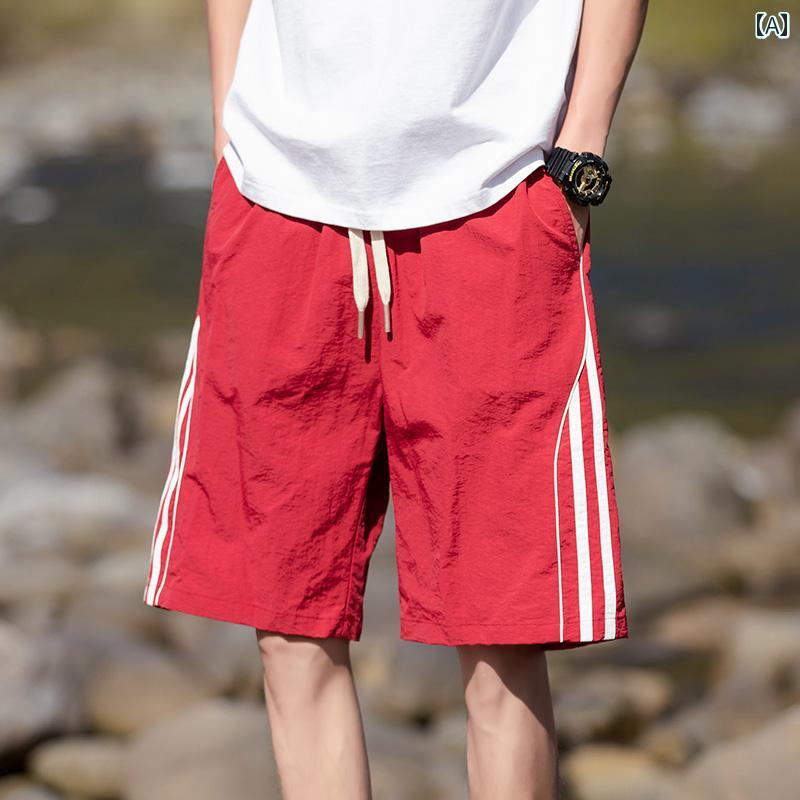 ハーフパンツ バスケ メンズ 夏 薄手 速乾 ひんやり 涼しい 快適 クール ミディアムローウエスト ストライプ スポーツ ミドルパンツ 五分丈パンツ 都会 ストレッチ性 メンズ カジュアル ゆったり 普段使い