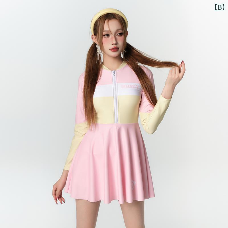 レディース スカート 水着 ワンピース 女の子用 長袖 温泉 スポーティー スタイリッシュ スリム 見せフィット お腹 カバー 着痩せ 学生 ゆったり 快適