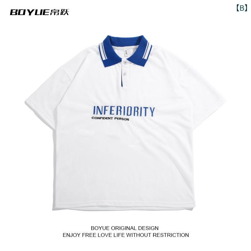 メンズ ポロシャツ トップス ジャンプ サマー レター カラー ブロック 半袖 カレッジ 快適 T シャツ