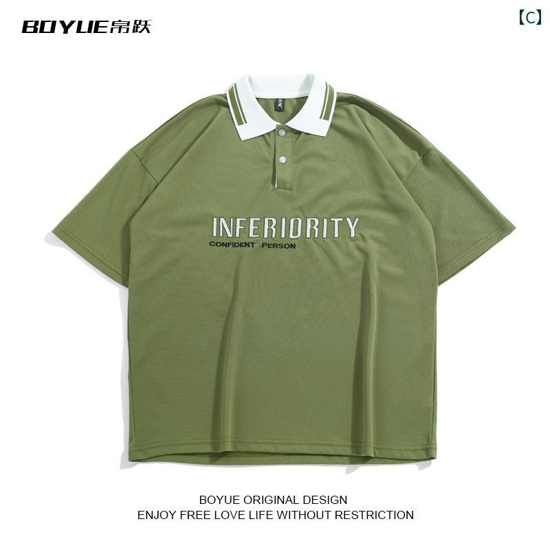 メンズ ポロシャツ トップス ジャンプ サマー レター カラー ブロック 半袖 カレッジ 快適 T シャツ