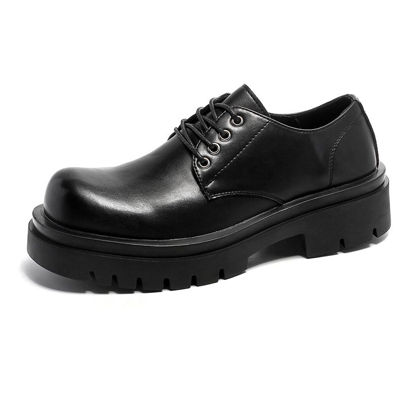 カジュアル メンズ 革靴 英国風 ビジネス ビッグ トゥシューズ ローカット シューズ 厚 高い UP ダービ..