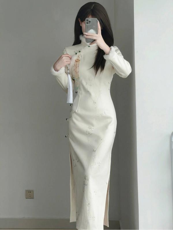 ドレス 冬 長袖 チャイナ 美しい 撮影 衣装 チャイナ ベルベット 厚手 若々しい ガールズ ハイエンド スリム ハイエンド 感覚