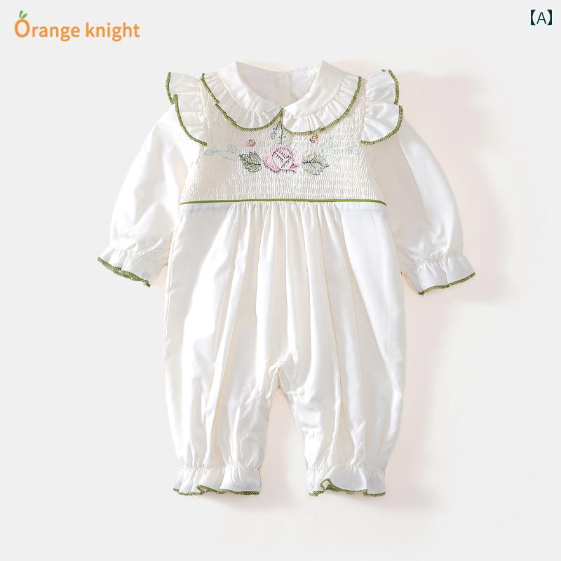 ロンパース ベビー服 カバーオール ジャンプ スーツ スプリング 新生児 女の子 早春 スーツ 二重 プリンセス 生後1ヶ月 100日 服