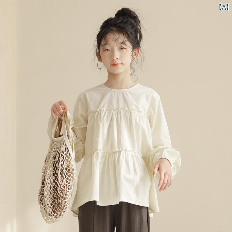 トップス シャツ キッズ ファッション ガールズ 秋 韓国 ベビー ドール 大きい 子供用 ゆったり 綿 レイヤリング 子供用 長袖 Tシャツ