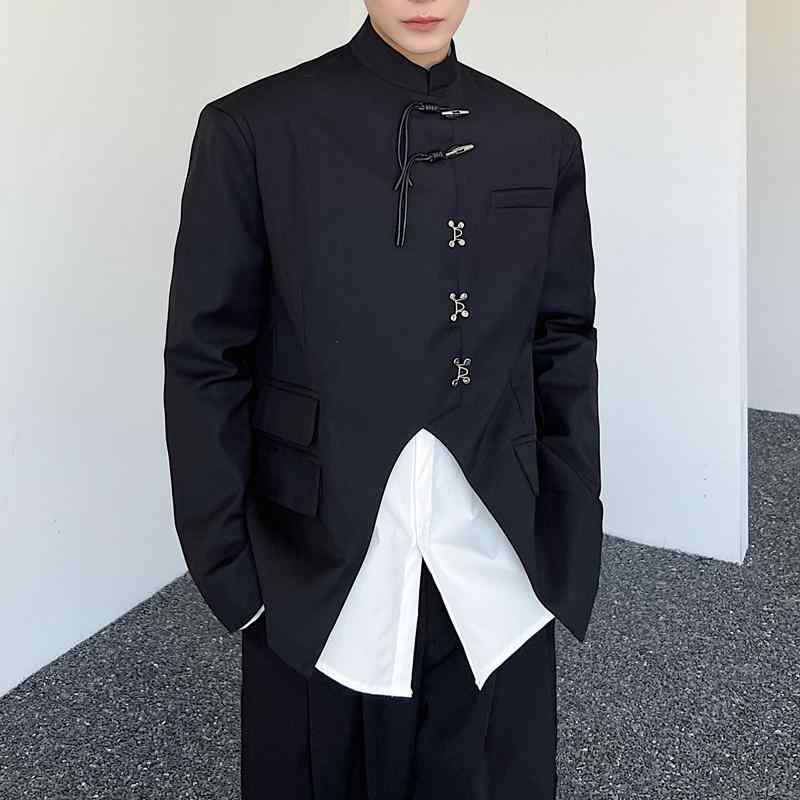 メンズ トップス チャイナ風 スタンドカラー ジャケット ストリートジャケット メタルバックル 裾 アシ..